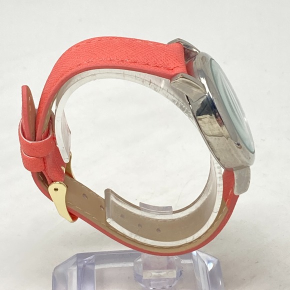 Accutime Owl Watch Women 35mm Silver Tone Coral Faux Leather Glitter New Battery - Picture 8 of 16